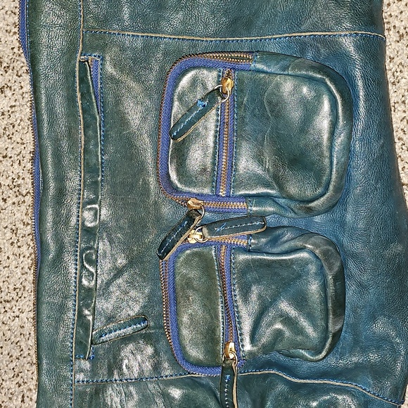 J Crew Stylish Blue Leather Shoulder Bag Utility Vibe Lots Of Pockets - Picture 3 of 11